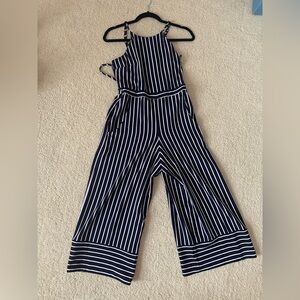 Navy and White Striped Jumpsuit